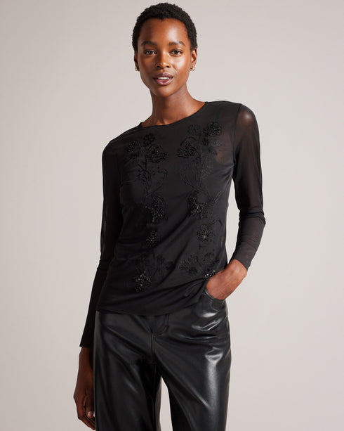 LARIZAA-Tops-Embroidered Mesh Top With Printed Cami- Ted Baker Romania